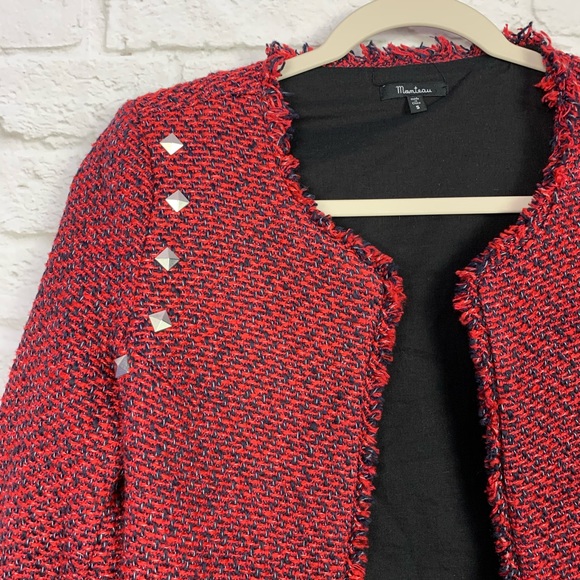 Monteau Tweed Studded Fringe Open Front Blazer S - Picture 2 of 7